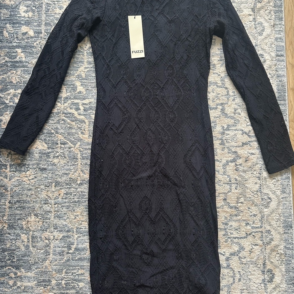 FUZZI Black Long Sleeve Lace Dress